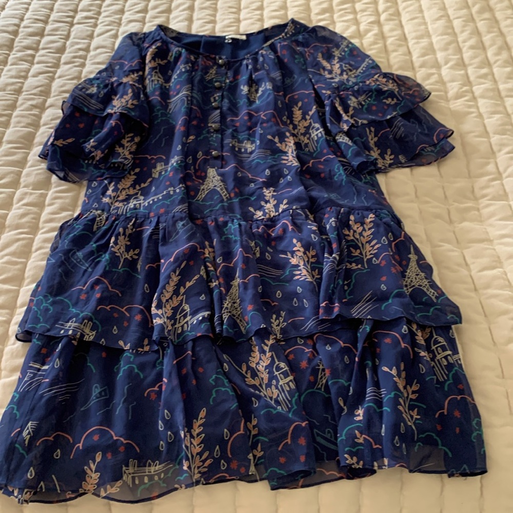 ANTHROPOLOGIE Cacharel Paris Swing Dress Eiffel Print Size 10 (42)